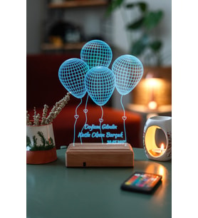 Doğum Günü 4 Balon 16 Renk Kumandalı 3D Gece Lambası