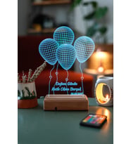 Doğum Günü 4 Balon 16 Renk Kumandalı 3D Gece Lambası