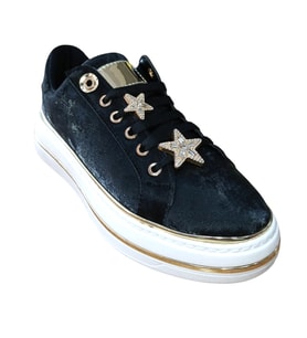 Ses 2714 Kadın Saten Taş Emojili Günlük Sneaker Ayakkabı (Siyah)