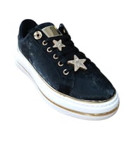 Ses 2714 Kadın Saten Taş Emojili Günlük Sneaker Ayakkabı (Siyah)
