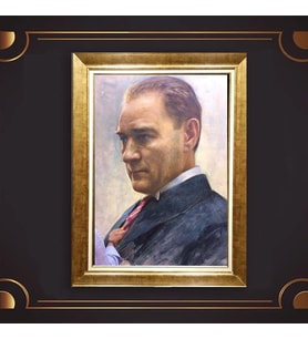 Özel Seri Paspartulu Çerçeveli Atatürk Tablo l130 (Gold)