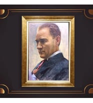 Özel Seri Paspartulu Çerçeveli Atatürk Tablo l130 (Gold)