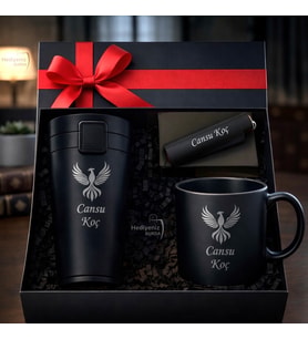 İsme Özel Erkek & Kadın Anka Kuşu Logolu Lüks Hediye Seti - Çelik Termos Bardak Çakmak Kupa - Premium Hediye Paketli