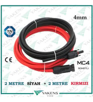 Mc4 Soketli (2m+2m) 4 Metre 4mm Güneş Paneli Hazır Solar Kablo Siyah Kırmızı (Siyah-Kırmızı)