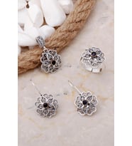 Safir Taşlı Çiçek Telkari Elişi Gümüş Set 2551