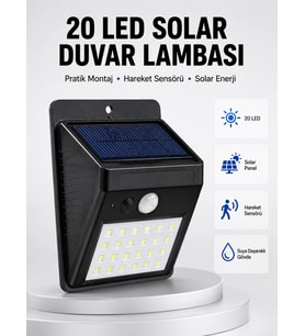 Su Geçirmez IP65 20 LED Solar Sensörlü Bahçe ve Veranda Aydınlatma Yeni Nesil