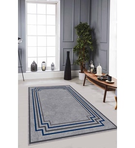 Lacivert Çerçeveli Kaymaz Tabanlı Dekoratif Halı RV050 - 100 x 160 cm