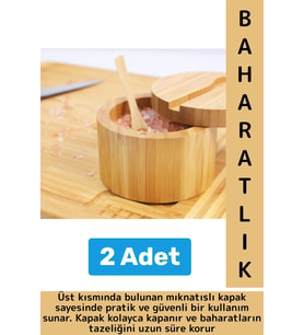 Dayanıklı Mutfak Mıknatıslı Kapak Hijyenik Çok Şık Doğal Ahşap Kaşıklı Baharatlık Kaşık Seti 2 Adet