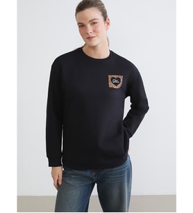 LCW Comfort Siyah Baskılı Oversize Kadın Kalın Sweatshirt