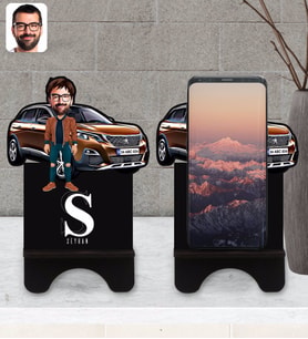 BK Gift Kişiye Özel Plakalı Erkek Peugeot 3008 Karikatürlü Ahşap Biblo Telefon Standı-2