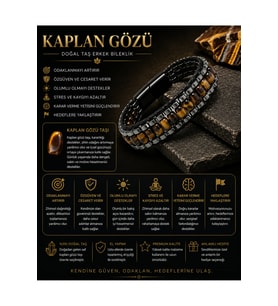 Sertifikalı Kaplan Gözü Siyah Hematit Arpa Kesim Kilitli Doğal Taş Deri Erkek Bileklik