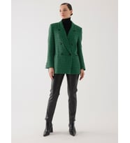 Kazayağı Desen Kruvaze Yeşil Oversize Blazer Ceket