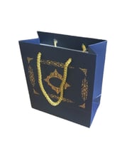 Karton İpsaplı Hediye Çantası Saray Desenli GOLD 15X17X8 10 Adet  Lacivert