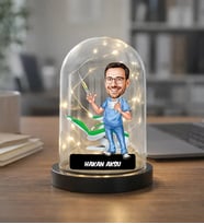 BK Gift Kişiye Özel Erkek Diş Hekimi Karikatürlü Led Işıklı Cam Fanus Biblo -1, Mesleki Hediye, Sevgiliye-Arkadaşa Hediye