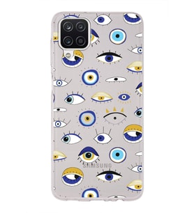 PrintiFy Samsung Galaxy A12 ile Uyumlu 1mm Slim Fit Nazar Boncuğu 2 Baskılı Şeffaf  Kılıf