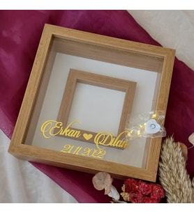 Ledli 25x25 Cm Fotoğraf Bölümlü Bambu Verda Anı Çerçevesi-6 cm Derinlikli Anı Çerçevesi(Fotoğraf Hediye)