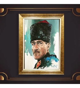 Altın Varaklı Çerçeveli Paspartulu Atatürk Tablo nl02A415 (Gold)