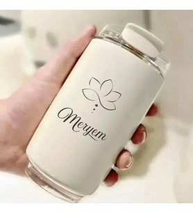 Kişiye Özel Retro Stil 240ml Vakumlu Isı Korumalı Çiçek Baskılı Termos Kupa (Beyaz)