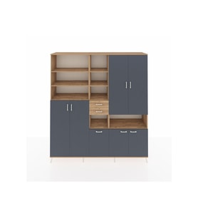 Hyperion Dolap 17 Raflı 2 Çekmeceli 7 Kapaklı 220x44x243 Çam-Antrasit/Çam