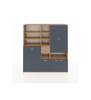 Hyperion Dolap 17 Raflı 2 Çekmeceli 7 Kapaklı 220x44x243 Çam-Antrasit/Çam