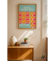 Retro Music Fest Posteri, Ahşap Çerçeveli Duvar Tablosu - Modern Ev Dekorasyonu