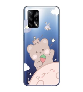 Oppo A74 Uyumlu Tatlı Ayıcık Desenli Şeffaf Telefon Kılıfı