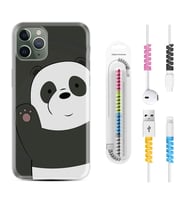 Apple iPhone 11 12 13 14 Pro Max Kılıf Kablo Koruma Spiral Silikon Hello Panda 1709