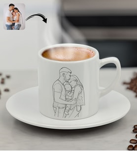 BK Gift Kişiye Özel Line Art Tasarımlı Türk Kahvesi Fincanı-1, Arkadaşa Hediye, Sevgiliye Hediye, Eşe Hediye