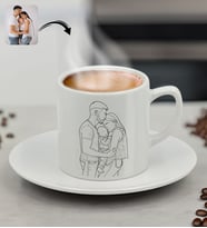BK Gift Kişiye Özel Line Art Tasarımlı Türk Kahvesi Fincanı-1, Arkadaşa Hediye, Sevgiliye Hediye, Eşe Hediye