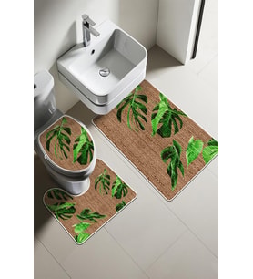 Modern Desenli Dijital Baskı 3’lü Banyo Paspas Takımı Yıkanabilir Kaymaz Tabanlı Klozet Takımı KLZ0025 (Çok Renkli)