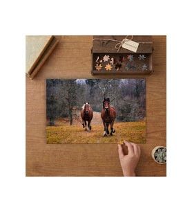 Koşan Kahverengi Atlar Tasarımı 240 parça Ahşap Puzzle Ahşap Kutuda MP09988