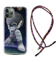 Apple iPhone 11 12 13 14 Pro Max Kılıf Boyun Asklı Rasta Silikon Astronot ve Dünya 1759
