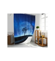 Banyo Duş Perdesi Ay Desen Manzaralı Dijital Baskılı Banyo Perdesi, Tek Kanat C Halkalı-180x200 cm