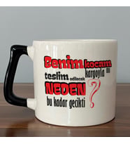 Benim Kocam Kargoyla Mı Teslim Edilecek Baskılı Siyah Kulplu D Kupa
