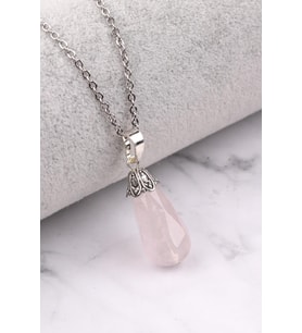 Pembe Kuvars Doğal Taş Kolye ( Zincirli ve Kutusunda )