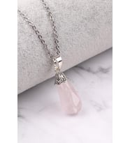 Pembe Kuvars Doğal Taş Kolye ( Zincirli ve Kutusunda )