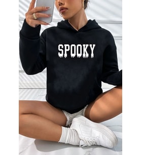 Unisex Spooky Baskılı Sweatshirt (Siyah)