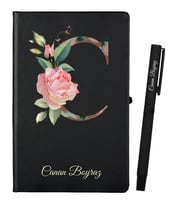 Kişiye Özel Hazırlanmış Siyah Defter ve Siyah Roller Kalem Seti