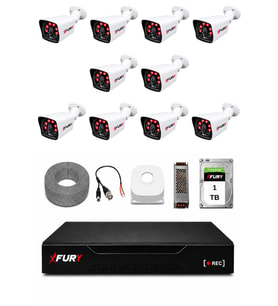 FURY 10 Kameralı Güvenlik Kamera Seti 2MP 1080P Full HD 6 Atom LED Gece Görüşlü 1 TB HDD 5525