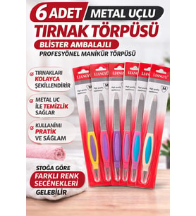 6 Adet Metal Uçlu Tırnak Törpüsü Blister Ambalajlı Profesyonel Manikür Törpüsü Seti