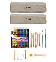 Beyaz Seramik Hamuru 12 kg Rich Master Mix Akrilik Set Ana Renk 6lı 60cc Ebeşuar Seti Kil Çamur Seti