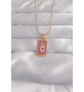 316L Çelik Gold Renk Mor Mineli El Figür Tarot Kolye 5886 - SSSSSS6787-6181