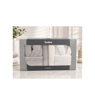 Özdilek Büyük Beden -Colourist Gri Krem- Aile Bornoz Seti (Erkek XL Bayan XL)