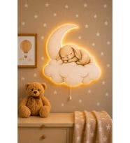 Ahşap Tavşan Pilli Ledli Gece Lambası Bebek Çocuk Odası-Yıldız Sticker Hediyeli