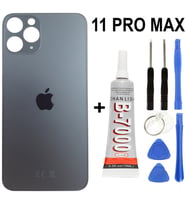 iPhone Uyumlu 11 Pro Max Arka Batarya Pil Kapağı + Yapıştırıcı + Tamir Set - Gold