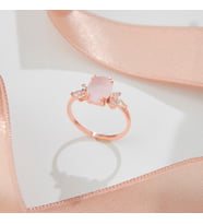 925 Ayar  Rose Kaplama Oval  Pembe Kuvars Taşlı Gümüş Yüzük