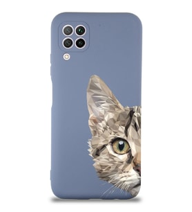 Huawei P 40 Lite Uyumlu Lansman Kılıf Catface Tasarımlı İçi Kadife Kapak-Petrol Mavisi (Şeffaf)