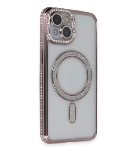 Newface Apple iPhone 13 Kılıf Joke Simli Magneticsafe Kılıf - Pembe