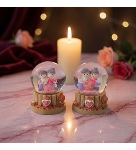 Işıklı Mini Kar Küresi - Çift Temalı - Pilli - Dekoratif - Romantik Hediyelik