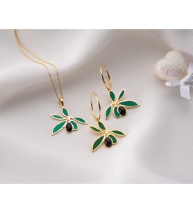 925 Ayar Papatya silver zeytin kolye küpe set.onix taşlı zeytin set.doğum taşlı zeytin set.rose.gold.rodaj